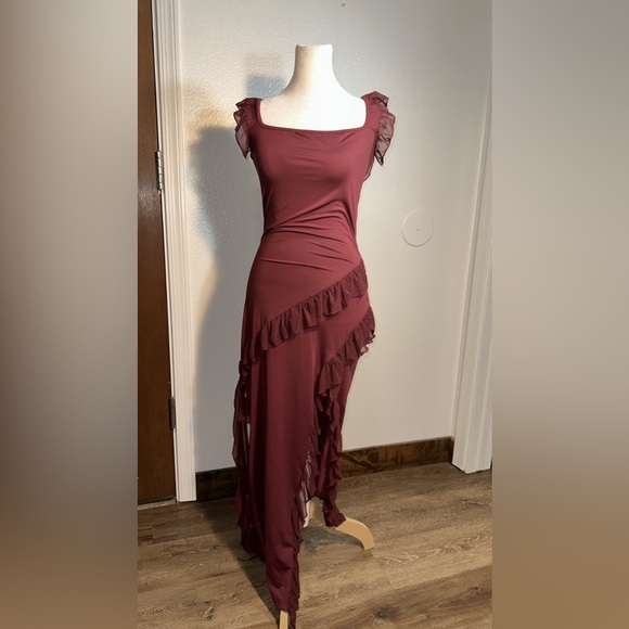 Elegant wine color fun fairy pirate ruffles dress comfy stretchy woman size m - Picture 16 of 17